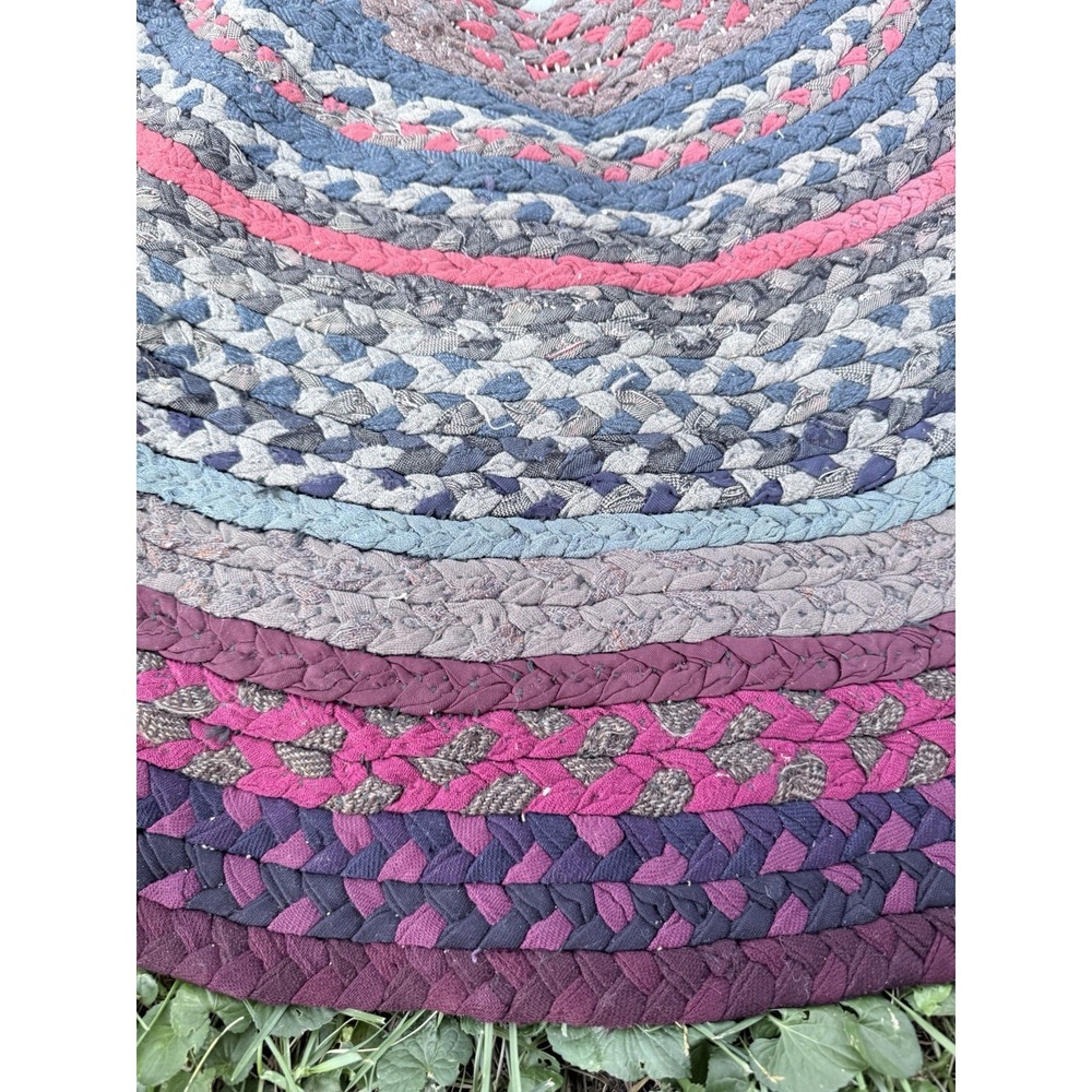 Vintage Braided Round Rag Rug 49" Handmade Farmhouse Folk Art - Picture 4 of 9
